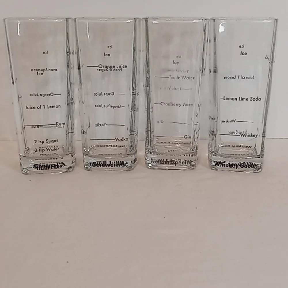 Kikkerland Set Of 4 Rum Vodka Gin Whiskey Barware Clear Glasses Mancave